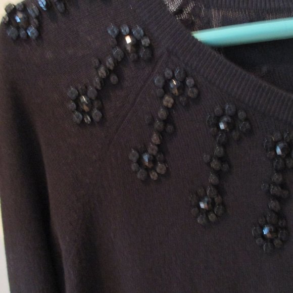 NWOT Talbot's Black Beaded Dress Cardigan, Silk/Cotton/Cashmere Petite Small - Picture 4 of 10